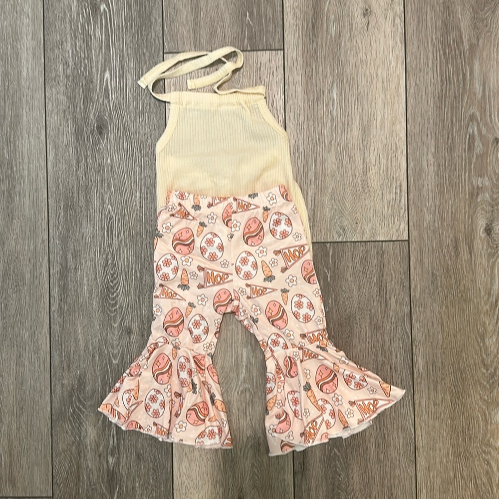 Baby Girl Easter 2 piece halter romper bell bottom pants set